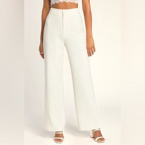 LULUS A Power Mood White High-Waisted Wide-Leg Trouser Pants